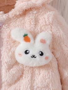 Baby Girls' Hooded 3D Ears Cute Rabbit Fluffy Warm Jumpsuit, Winter - Apricot - View 3