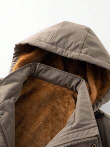 Manfinity Homme 男士纯色前拉链长袖口袋设计休闲连帽夹克，外出连帽夹克，适合送给朋友、丈夫、男朋友的礼物 - 灰色 - 查看 3