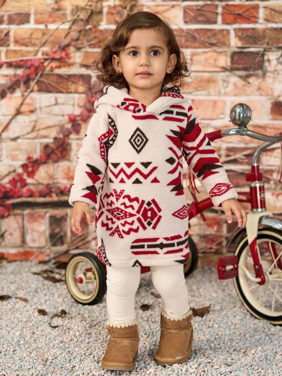 女婴图案羊毛连帽户外连衣裙 - 彩色 - 查看 1