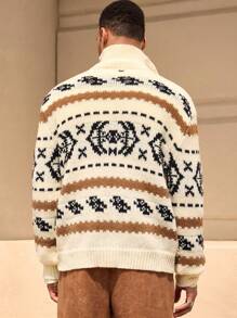 Manfinity VCAY Men Pattern Loose Fit Casual Cardigan Sweater, Young Style For Autumn/Winter Wear - Beige - View 2