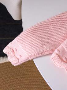 SHEIN 女宝宝时尚简约可爱荷叶边开衫毛衣，适合居家、外出和聚会 - 粉色 - 查看 3