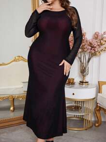 Modelyn Đầm ôm body ombre lưới co giãn cổ vuông thanh lịch dành cho phụ nữ ngoại cỡ, Đầm ôm body thanh lịch, dành cho tiệc tối/khách dự tiệc cưới/kỷ niệm - Nhiều màu - Xem 6