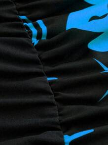 Flirla Váy chữ A tay ngắn buộc nơ họa tiết đầu lâu & dơi in họa tiết Halloween cỡ lớn, trang phục dự tiệc - Nhiều màu - Xem 3