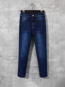 SHEIN Tween Boy Ripped Washed Grey Boy Jeans With Oblique Pocket, For Spring And Summer Boy Clothes - Dark Wash - View 7