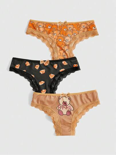 Kawaii Cute Bear & Lace Decor Ladies Panty Set