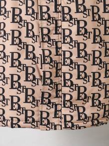 SHEIN Leap Crew 儿童青少年男孩休闲拼布印花连帽拉链加厚保暖长袖夹克派克大衣，冬季 - 彩色 - 查看 3