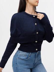 Modelyn 1 pièce Pull minimaliste pour femme, manches longues, boutons devant, couleur unie, pour une utilisation quotidienne décontractée