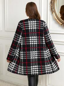 TrendSteals Plus Size Women's Elegant Casual Vintage Plaid Contrast Color Print Front-Open Thin Jacket Outerwear Winter Coat Fall Fashion 2026 - Multicolor - View 3