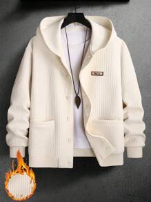 Manfinity Homme Men's Solid Color Front Button Long Sleeve Pocket Casual Hoodie Sweatshirt - Apricot - View 1