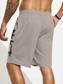 Gym Rark Boyfriend Style Men's Casual Letter Print Drawstring Waist Breathable Sports Shorts, Summer Grey Shorts - Light Grey - View 2