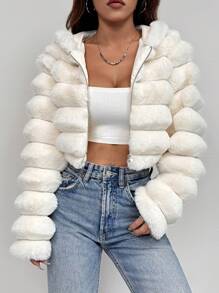 SHEIN EZwear Chaqueta de mujer con capucha esponjosa de unicolor y corta para otoño/invierno
