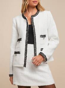 SHEIN Clasi 女式撞色条纹黑白夹克