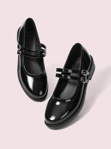 CUCCOO DOLLMOD Simple Round Toe Casual Flat Shoes For Women, Solid Color With Metal Decor - Black - View 2