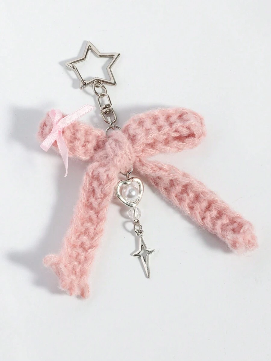 ROMWE Kawaii 1 件可爱粉色针织蝴蝶结包包饰品 - 彩色 - 查看 1