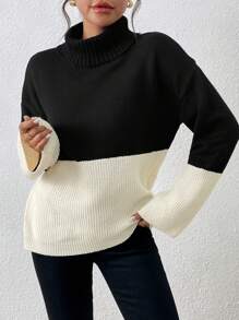 Chiquease 1 Stück Damen Farbblock Stehkragen Lässig Pullover