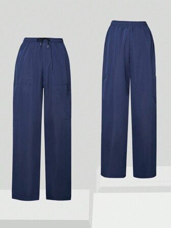 Manfinity 1 szt. Męskie spodnie medyczne w jednolitym kolorze z wiązaniem z przodu i kieszeniami