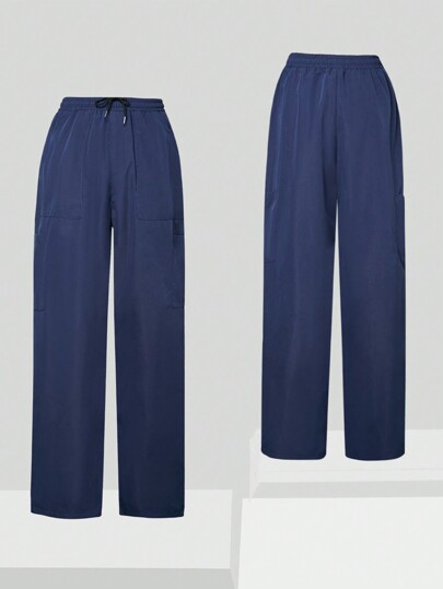 Manfinity 1pc Men's Solid Color Front Tie Pocket Casual Medical Uniform Pants