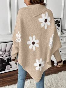 SHEIN Clasi Women Flower Pattern Batwing Sleeve Loose Knit Sweater, Casual For Daily Wear In Autumn/Winter