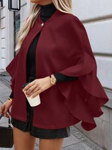 SHEIN Clasi Áo khoác tay cánh dơi rộng rãi màu trơn đơn giản cho nữ, mùa thu/đông - Màu Đỏ Sâu - Xem 6