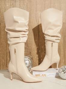 SHUZIA Faux Suede Sloutch Knee High Heel Boots - Brown - View 2