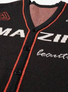 Manfinity EMRG Men's Letter Pattern Long Sleeve Single Breasted Casual Cardigan, Autumn/Winter