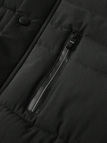 Manfinity Homme 男士纯色连帽领拉链口袋加厚外套，冬季外套，保暖外出黑色休闲外套，适合朋友、丈夫、男朋友的礼物 - 黑色 - 查看 7