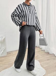 EURMUSE 2 Pcs Button Detail Cardigan And Pant - Multicolor - View 1