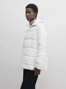 BizChic Women White Hooded Long Sleeve Padded Coat, Fashionable Office/Work Commuting Wear - White - View 8