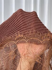 SHEIN Clasi Plus Size Women Elegant Off-Shoulder Flower Hem Knitted Sweater Top, Autumn/Winter - Coffee Brown - View 6