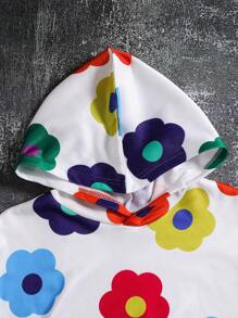 2 件套青少年男孩卡通花卉印花连帽衫和裤子套装，秋季 - 白色 - 查看 7