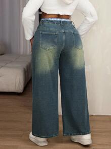 SHEIN SXY Plus Size Women Loose Fit Pocketed Wide Leg Casual Jeans