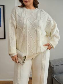 EURMUSE Sweater And Pants Knitwear Set With Cable Pattern - Casual - White - View 4