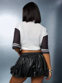 SUMWON WOMEN Street PU Bubble Hem Mini Skirt - Black - View 2