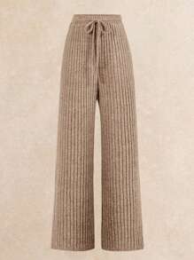 Poéselle 2pcs Rib Bodysuit & Pants Set, Comfy Loungewear Workout Set, Tracksuit, Casual Style, Long Sleeve Bodysuit And Wide Leg Pants, Autumn Winter Basic Essential, Baggy Pants, Long Sleeve, Winter Clothes