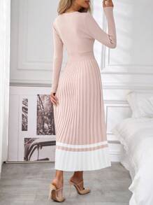 SHEIN Clasi Váy len xếp ly chữ A cổ chéo thanh lịch cho nữ, trang phục mùa thu/đông - Màu Hồng baby - Xem 3