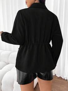 SHEIN Frenchy Plus Flap Pocket Dragsko Midjejacka,Barnfit,Barn - Svart - Visa 2