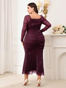 Modelyn Burgundy Red Plus Size Glitter Mermaid Hem Elegant Dresses