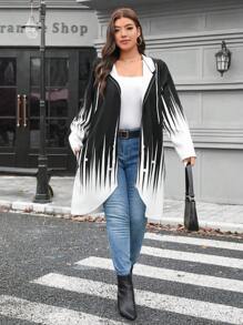 SHEIN LUNE Plus Size Women Christmas Contrast Color Zip Up Hoodie Coat With Drawstring Holiday Thermal - Black - View 5