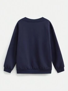 SHEIN Essnce 休闲简约 98 数字印花 V 领宽松大码女式运动衫，秋冬款 - 藏蓝色 - 查看 2