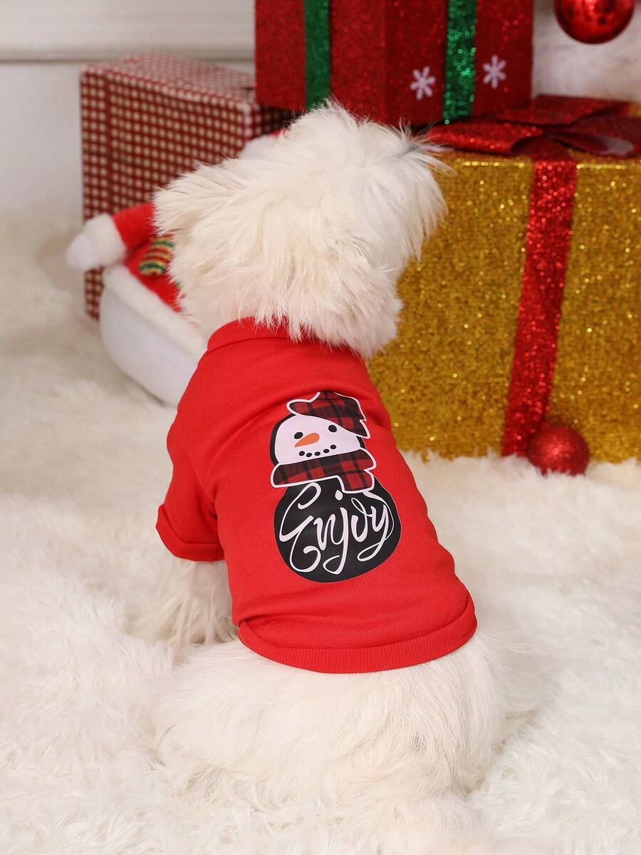PETSIN 1 件宠物圣诞雪人图案红色卫衣（不含）