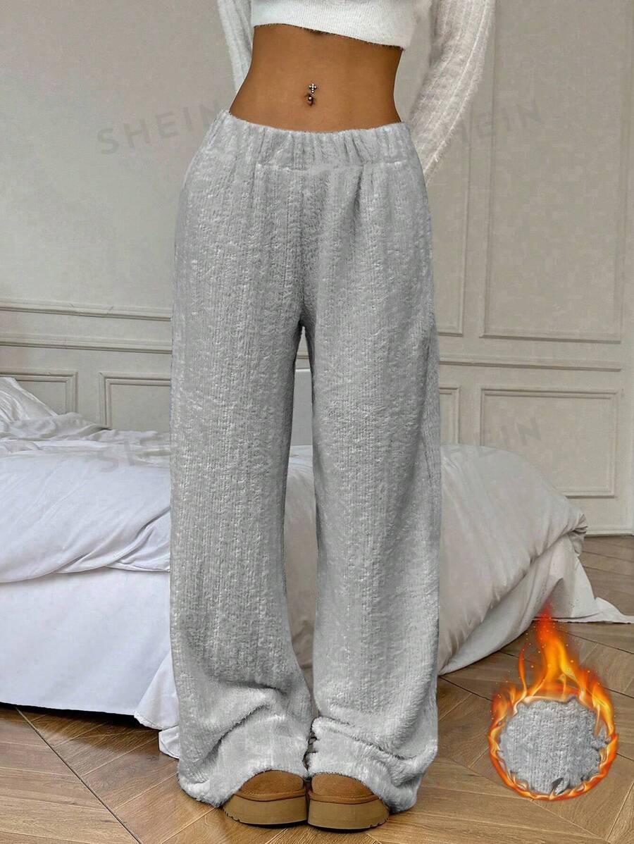 Flirla 1 pieza Pantalones rectos casuales con forro térmico de unicolor para mujer, gruesos para otoño/invierno