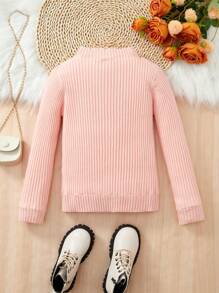 Pull en tricot côtelé en velours doux et chaud rose tendre de style casual pour préados, design polyvalent pour l'automne et l'hiver - Rose bonbon - Voir 2