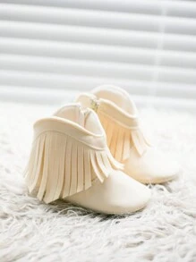 可爱流苏装饰婴儿靴，时尚舒适的户外西式婴幼儿短靴 - 米色 - 查看 1