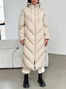 EURMUSE Women's Quilted Hooded Zip Up Stylish Padded Coat - Beige - View 3