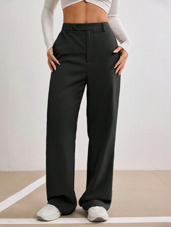 Mulvari Women Solid Color Straight Leg Loose Elegant Office Pants In Fall/Winter