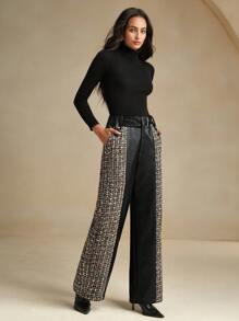 Anewsta Pantalones rectos de ajuste delgado con parches de piel y ED para mujer, otoño/invierno