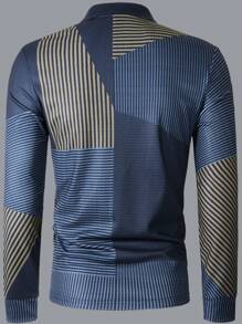 Manfinity Homme Camisa polo de manga larga con cuello, estampado de parche y diseño casual de negocios para hombres, para el trabajo
