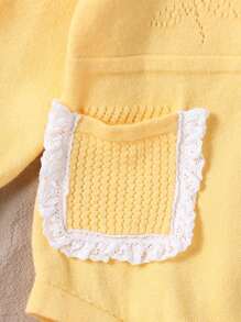 Baby Girl Fashion Cute Lace Faux Pocket Knit Bodysuit - Yellow - View 4