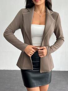 SHEIN PETITE Lapel Neck Single Button Blazer Office Wear Women In Fall/Winter