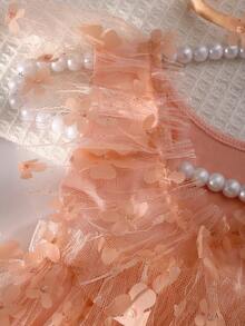 新生女婴花卉网眼摄影连体衣，女婴荷叶边网眼连体衣，适合拍照、一个月和 100 天庆祝活动 - 粉色 - 查看 6